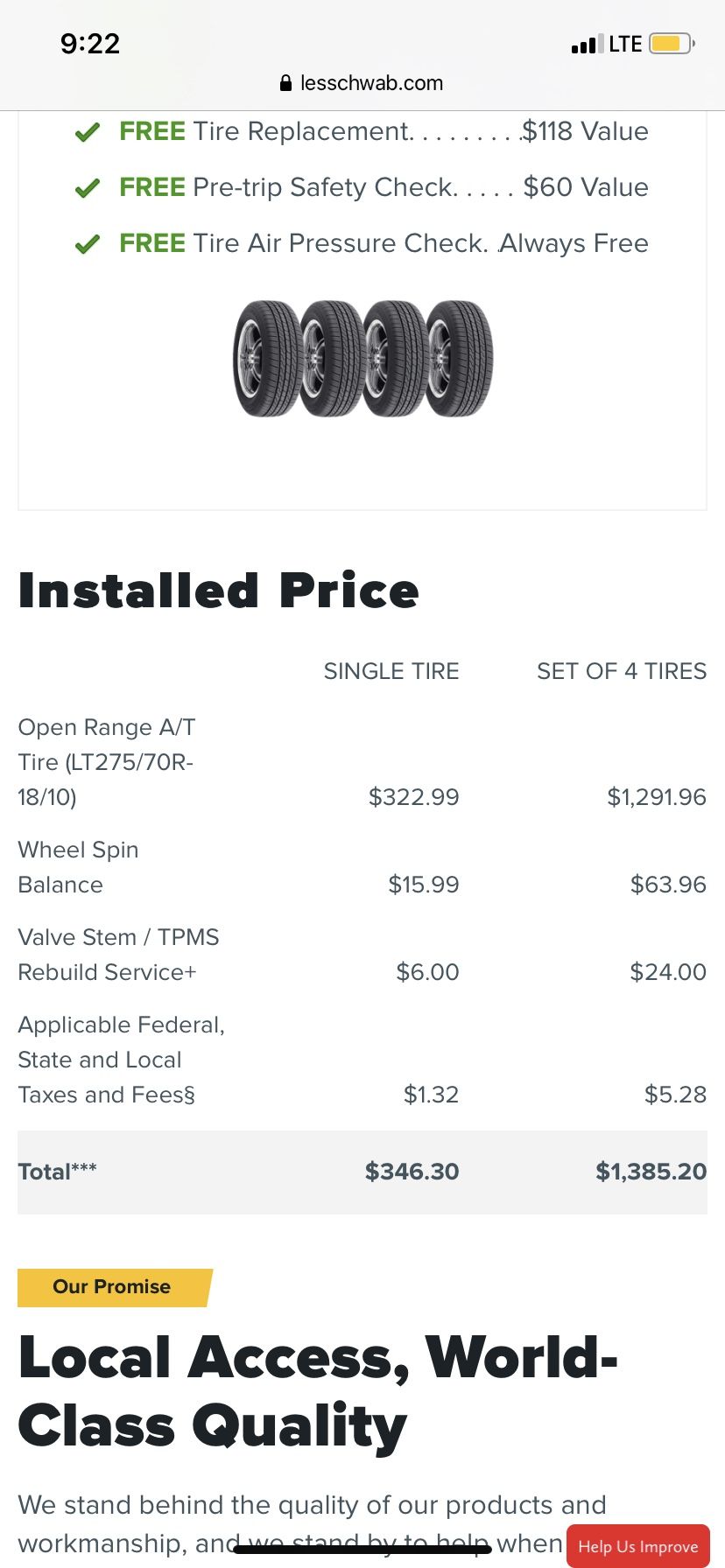 Open Range Les Schwab all terrain tires LT2757018 for Sale in