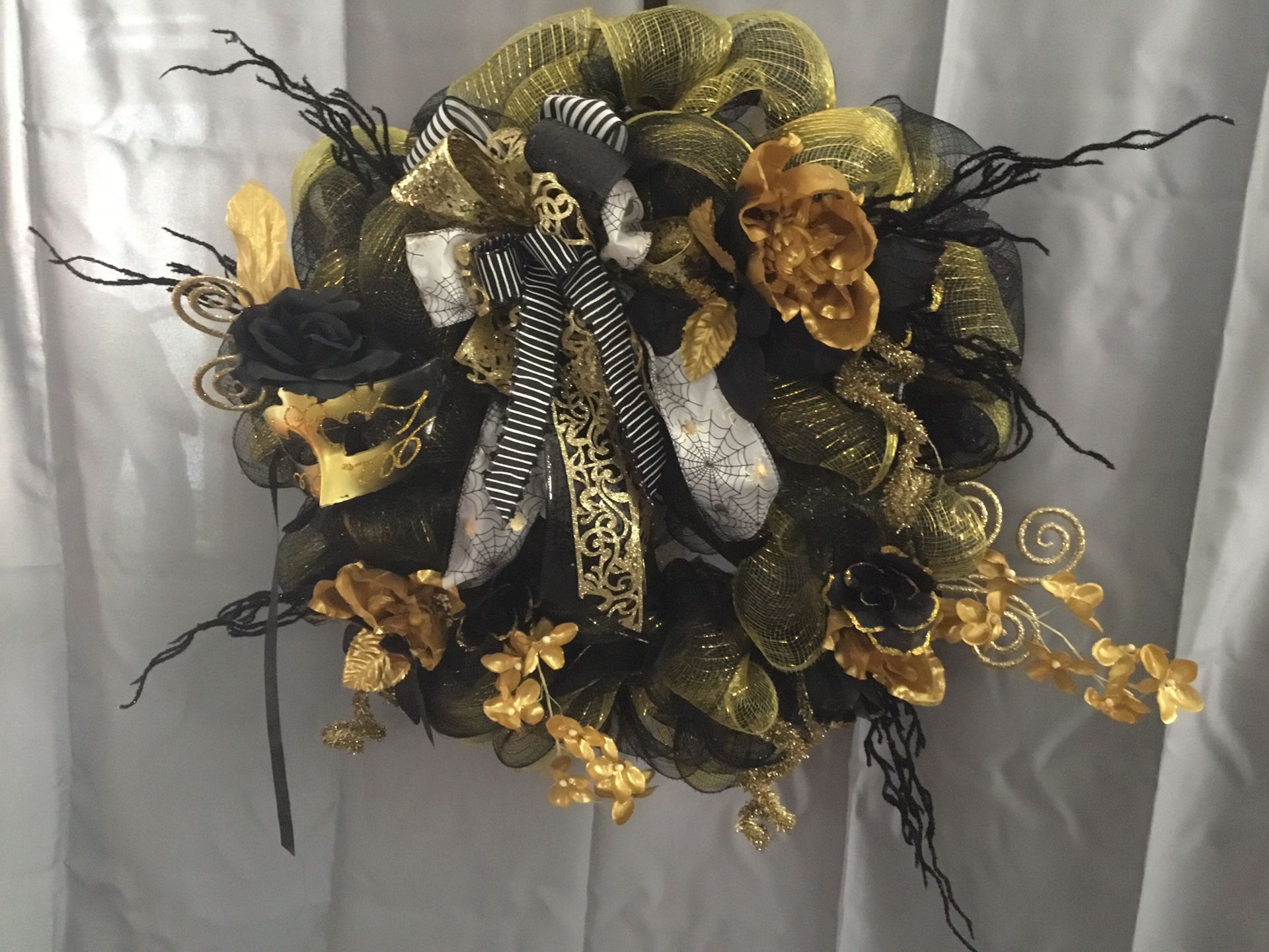 Black And Gold Masquerade Wreath