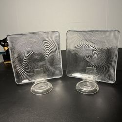Lausitzer Glas Kristal Germany 1960s 2 Textured Modernist Glass Trays Dishes