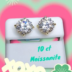 Valentine's Day Jewelry 10k Moissanite Gold over 925 Sterling Silver Stud Earrings 9mm $3200 Retail
