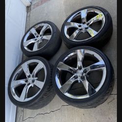 4 — 245/40r20 275/30r20 5x120 5x4.72 Stock Chrome Chevy Camaro Corvette Wheels Rims Tires !