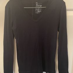 GAP The Bowery Super Soft V-Neck Long Sleeve Shirt Black Pima Cotton Modal Small