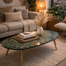Boho Green Marble Coffee Table – One of a Kind