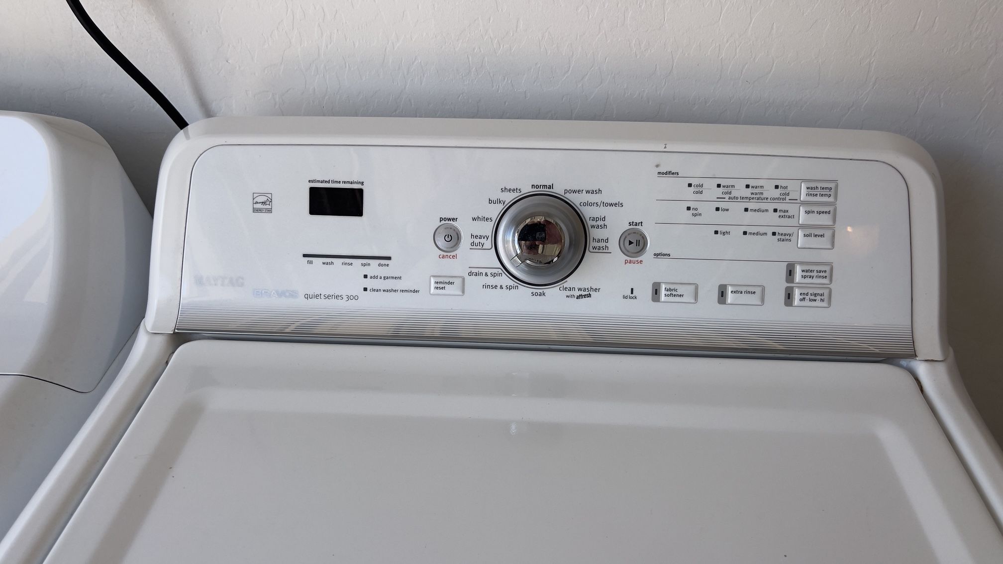Washer & Dryer - Maytag Bravos Quiet Series 300 washer and GE electric dryer, white