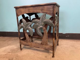 Metal Rattan Design Palm Tree End Table