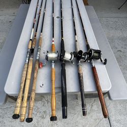 Vintage Fishing Poles Salt Water Ocean Antique