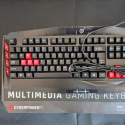 CyberPowerPC Multimedia Gaming Keyboard – Red Accents, Backlit (New in Box)