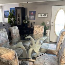 Glass Dolphin Legs Dining Table