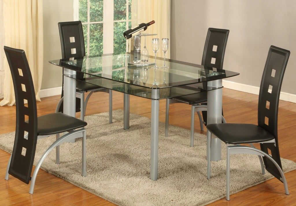 Black or Red Glass Dining Table with Chairs with free shipping