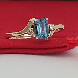 ❤️10k Size 6.25 Precious Solid Yellow Gold Blue Topaz and Diamond Ring!/ Anillo de Oro con 1 Topacio Azul y Diamantes! 👌🎁Post Tags: 10k 14k