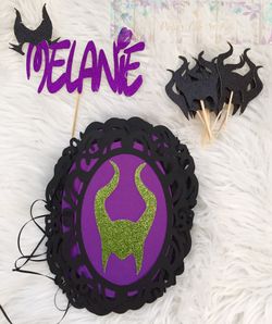 Maleficent Birthday Banner, Cupcake Topper, Cake Topper