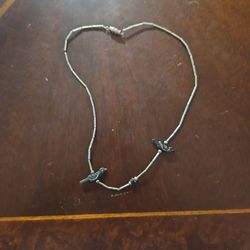 Vintage Zuni Silver And Brown Stond Bird Fetish Necklace