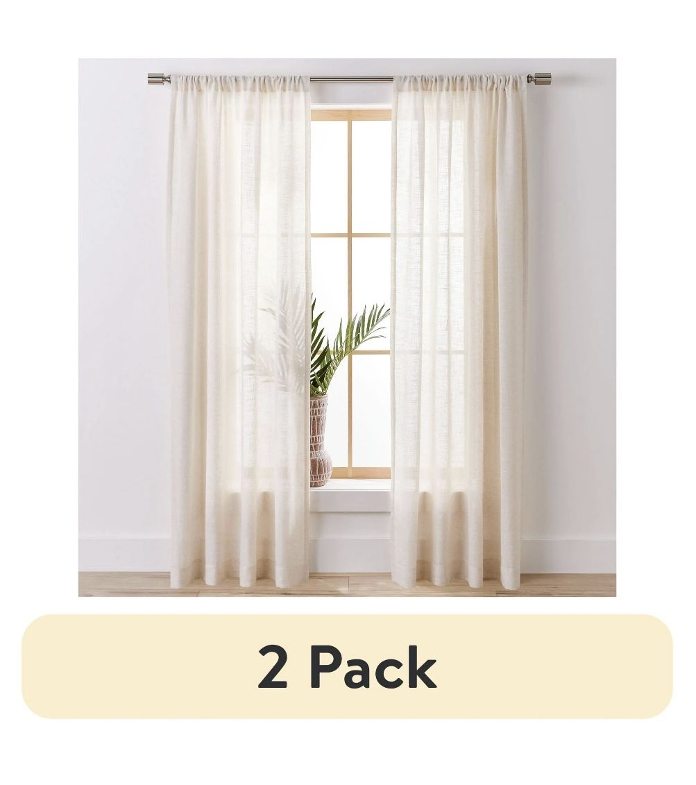 2 pack Better Homes & Gardens Light Filtering Linen Blend Rod Pocket Curtain, Single Panel