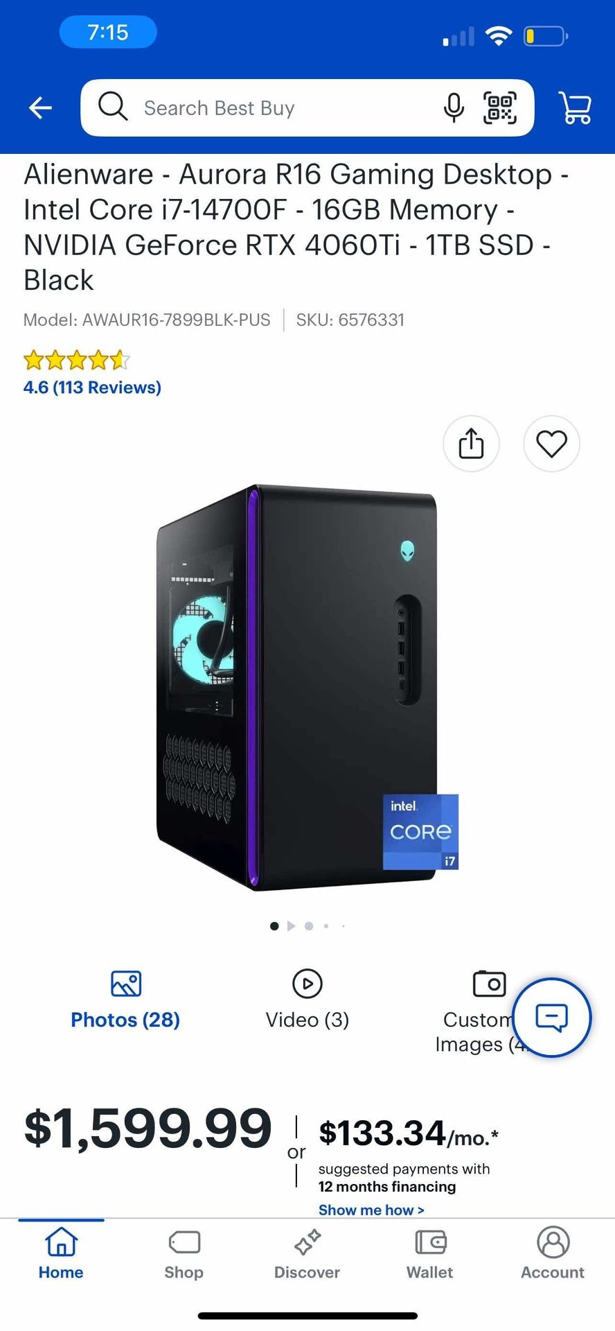 Brand New Sealed Alienware R16, I7 14700, RTX 4060TI, 32GB DDR5
