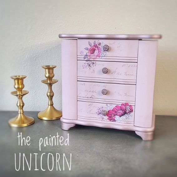 Small Refinished Floral Pink Jewelry Box