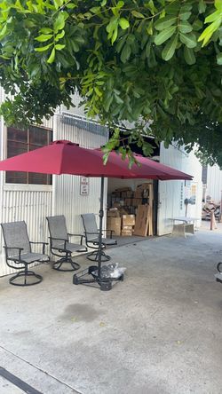 15FT Double-Sided Patio Umbrella with Base Included, Large Outdoor Rectangular Market Umbrella ,Red