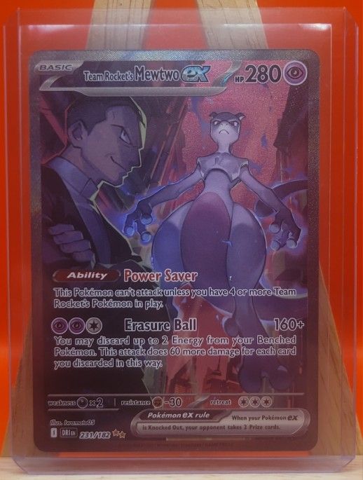 Team Rocket's Mewtwo ex #231 Pokemon Destined Rivals, Print Line Error Card, Freshly Pulled, Mint