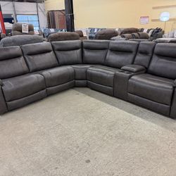 Top grain leather charcoal Grey sectional