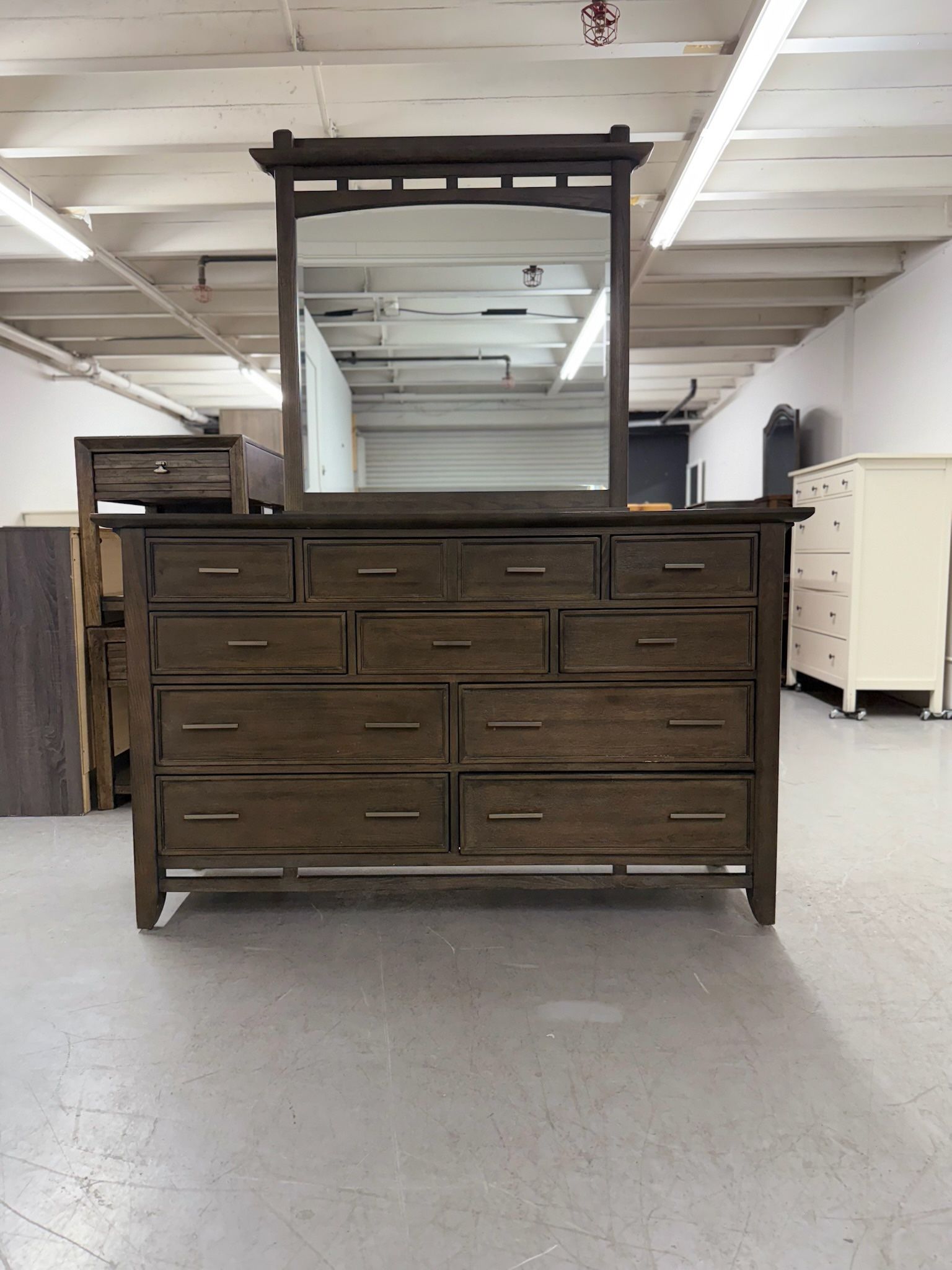 Wood 9 Drawer Dresser with Mirror