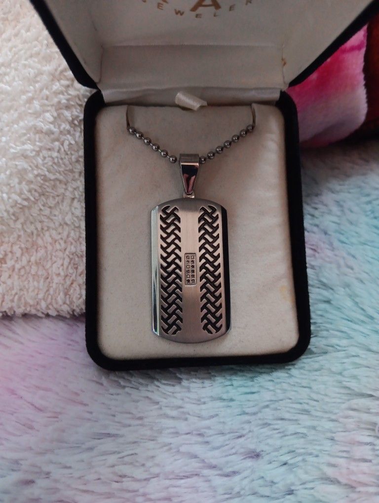 Mens Stainless Steel 12 Diamond Necklace