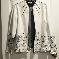 White Blazer With Front Zipper, Size M
