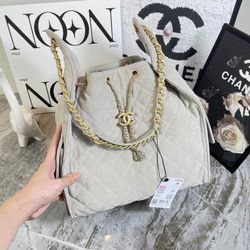 Beige Quilted Chain Shoulder Bag 