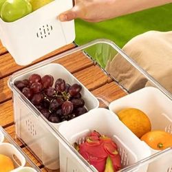 (300071) Divided Serving Tray with Lid and Handle,Food Storage Containers,Portable Snack Box Container,Keep Veggie, Fruit Chips Fresh(Heighten 4 compa