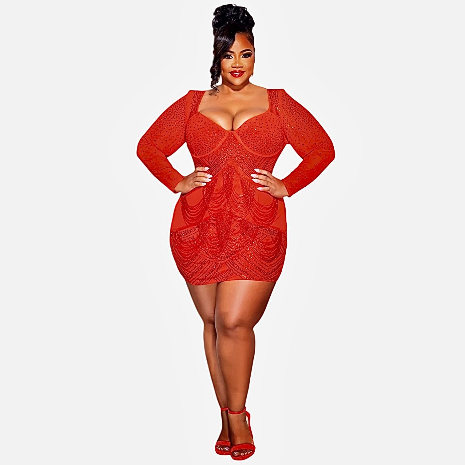 Fashion Nova Rhinestone Mini Dress - Red Size 3X