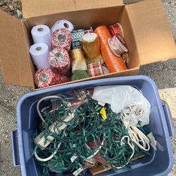Huge Christmas Holiday Crafting & Decor Lot – Ribbon, Mesh, Lights