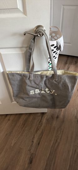 Salty" Grey Canvas Beach Tote Bag / Everyday Carry-All