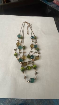 Multilayer golden green necklace