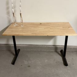 Butcher Block Office Desk 48x24x28 Wood Top Industrial Computer Table (WeWork Style)