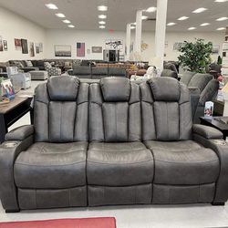 Turbulance Grey Faux Leather Sofa , Loveseat with Electric Recliner 