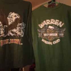 2 Vintage Harley Davidson Shirts One Long Sleeve The Other Short Sleeve Both Large.