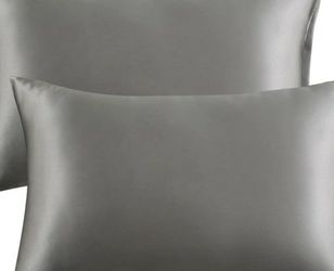 2pc Set Gray 20x30 inches Satin Pillowcase Silk Pillow Covers