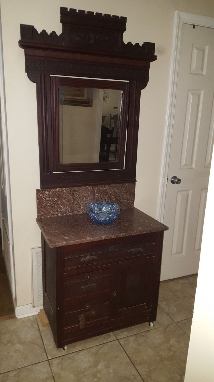 Antique Marble Top/Backsplash Washstand