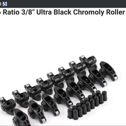CHEVY 350 ROLLER ROCKER ARM SET 1.6 3/8 ULTRA BLACK CHROME MOLY