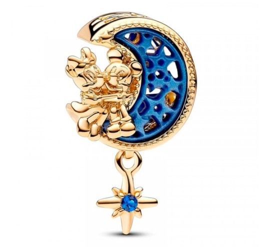 Disney Mickey Mouse & Minnie Mouse Crescent Moon Charm For Pandora Bracelet Necklace