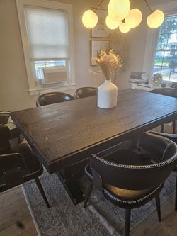 Dark Wood Dining Table with 6 Chairs