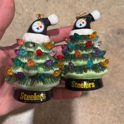 PITTSBURGH STEELERS CHRISTMAS ORNAMENT LED LIGHT UP TREE 4IN NFL FOOTBALL SET OF 2