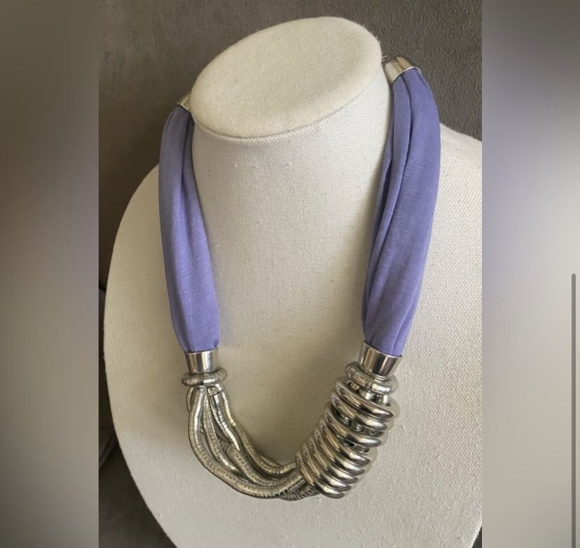 Nordstrom, Flexible Snake Serpentine Silver & Purple Statement Necklace