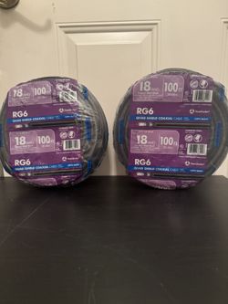 Southwire RG6-Quad Shield Coaxial Cable Coil 18 AWG Copper Clad Black 100ft x2