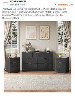3pc Black dresser and nightstand set. Also an Oak over the toilet cabinet.