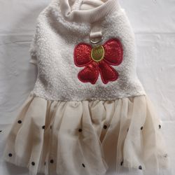 Fluffy dog dress with red bow size M