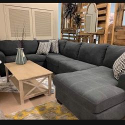 Slate Gray Modern Cozy 3 Piece Sectional With Chaise 💥 In Stock ✅ Financing Available 👍