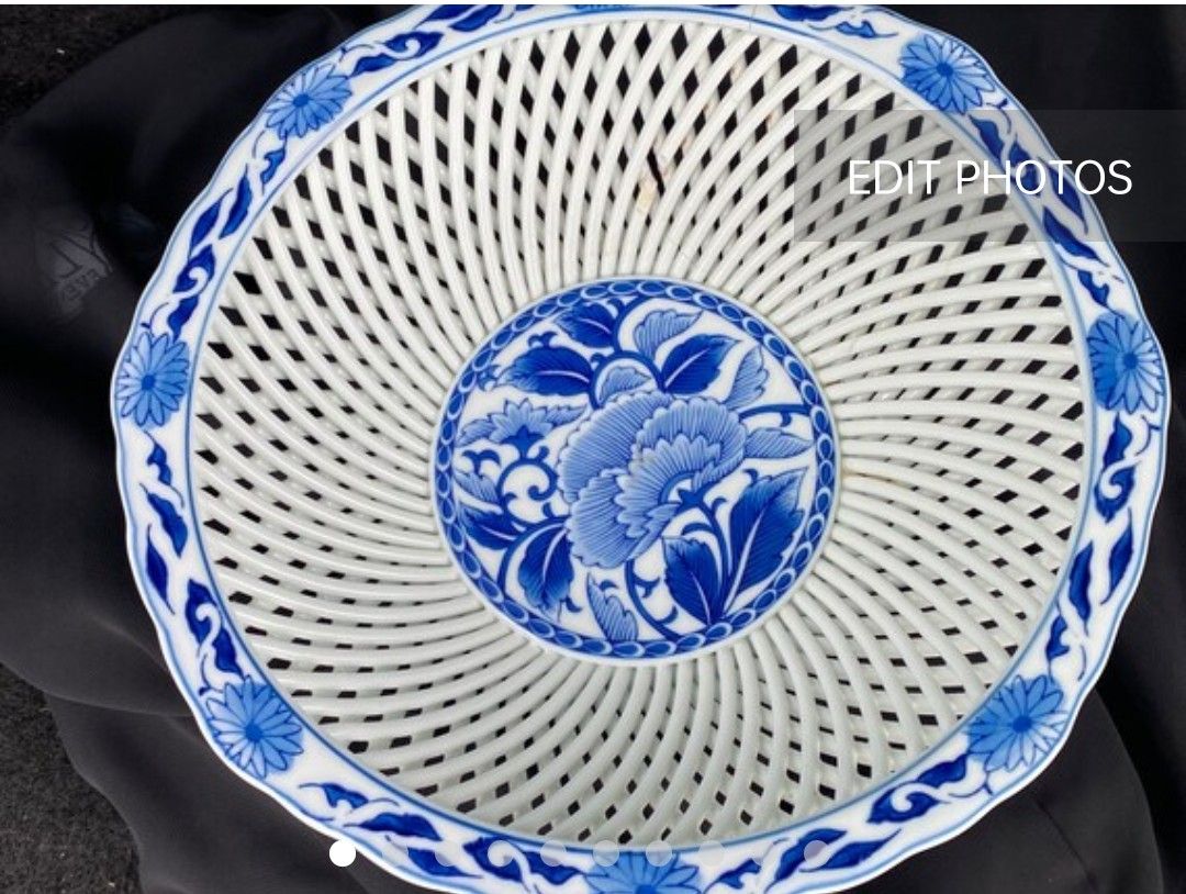 Asian lace dinnerware plate blue reticulate plates bowl pierced old antique kitchen bowl