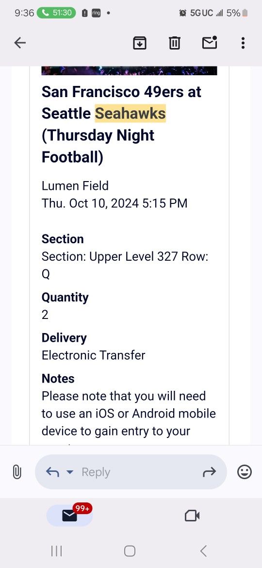 Ticket 49rs Seahawks 10/10/24