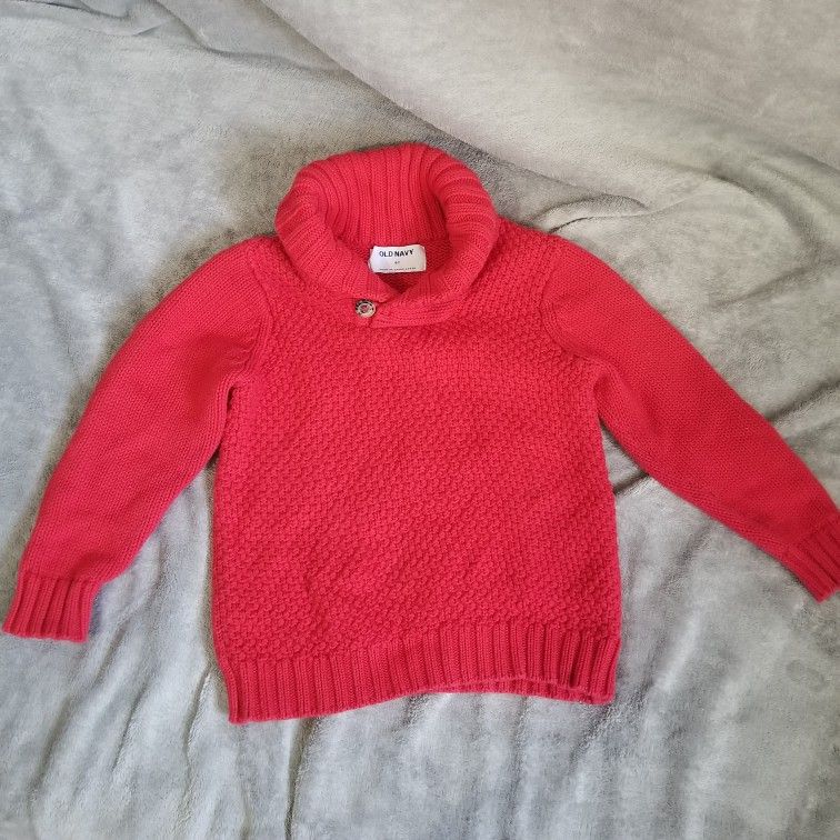 Old Navy Kids Shawl Neck Red Pullover 4T Cotton Knit Sweater