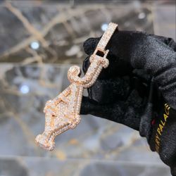 💎✅️ 925 Sterling Silver Two Tone Rose Gold VVS Moissanite Custom Vertical JAY Pendant🔥💎