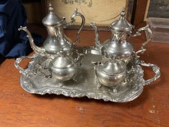 Vintage FB ROGERS Silver Plate 4 piece  Coffee & Tea Set & Serving Tray